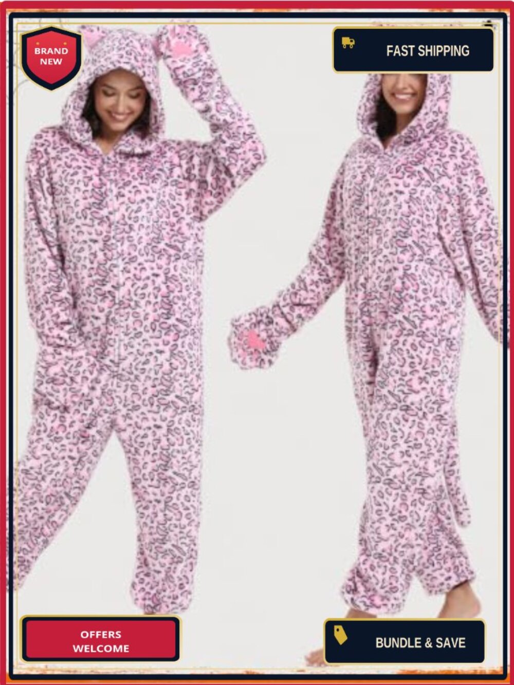 Adult Fleece Onesie Animal One Piece Pajama Halloween Cosplay Costume - Picture 3 of 5